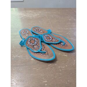 Handicrafts Womens 6 Leather Sandals Turquoise Hand Painted Boho Flats bridal